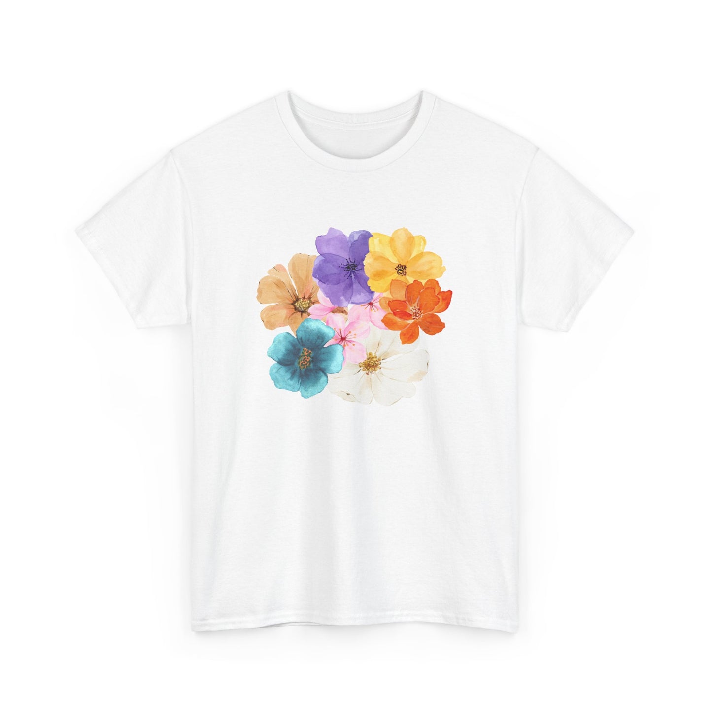 Flower Bloom Watercolor Collage Heavy Cotton Blend Unisex Graphic Tee