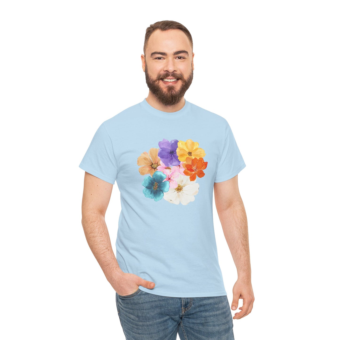 Flower Bloom Watercolor Collage Heavy Cotton Blend Unisex Graphic Tee