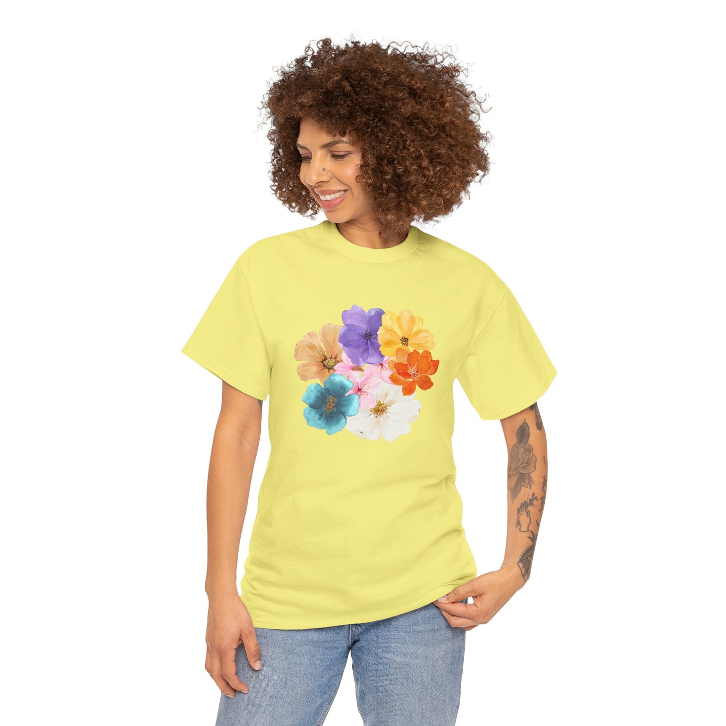 Flower Bloom Watercolor Collage Heavy Cotton Blend Unisex Graphic Tee