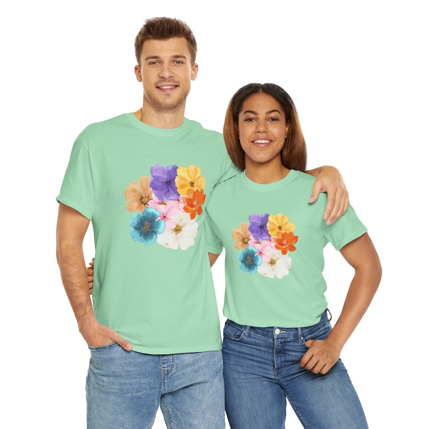 Flower Bloom Watercolor Collage Heavy Cotton Blend Unisex Graphic Tee