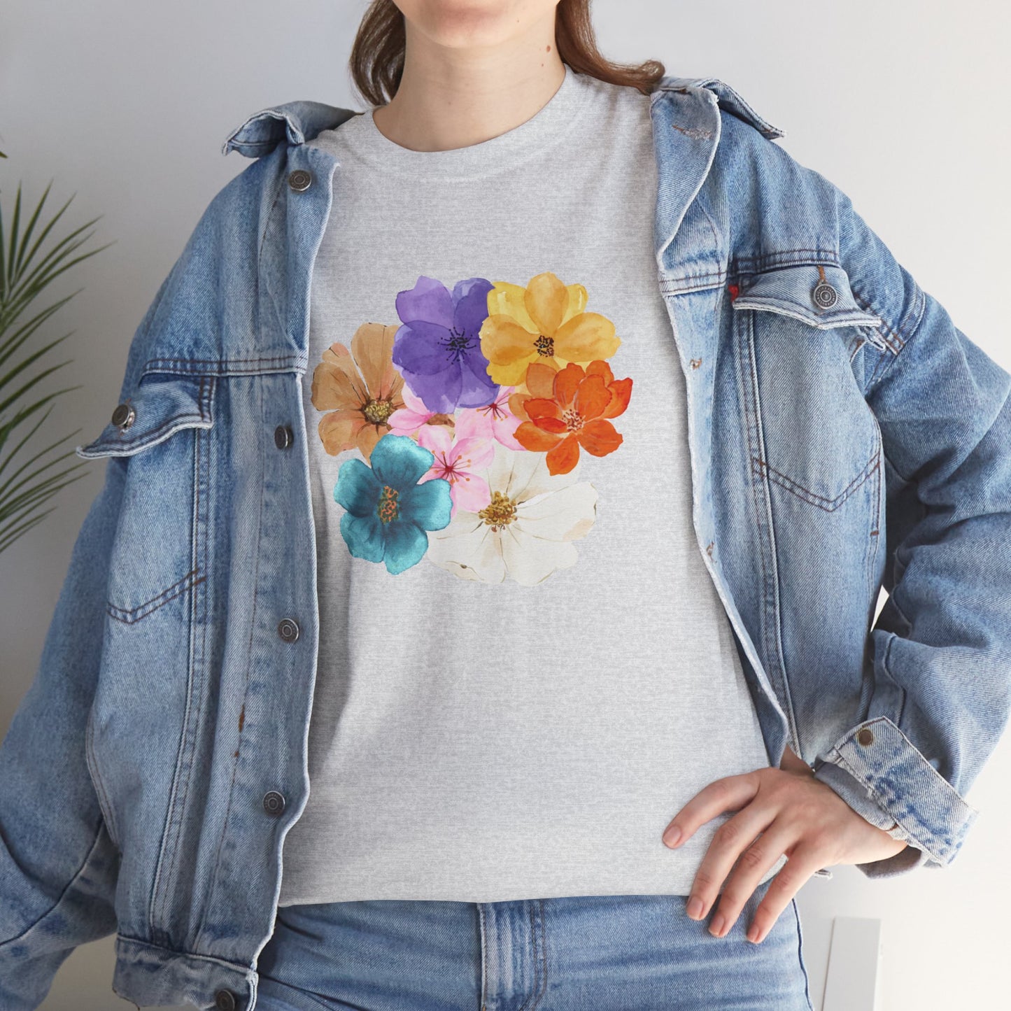 Flower Bloom Watercolor Collage Heavy Cotton Blend Unisex Graphic Tee