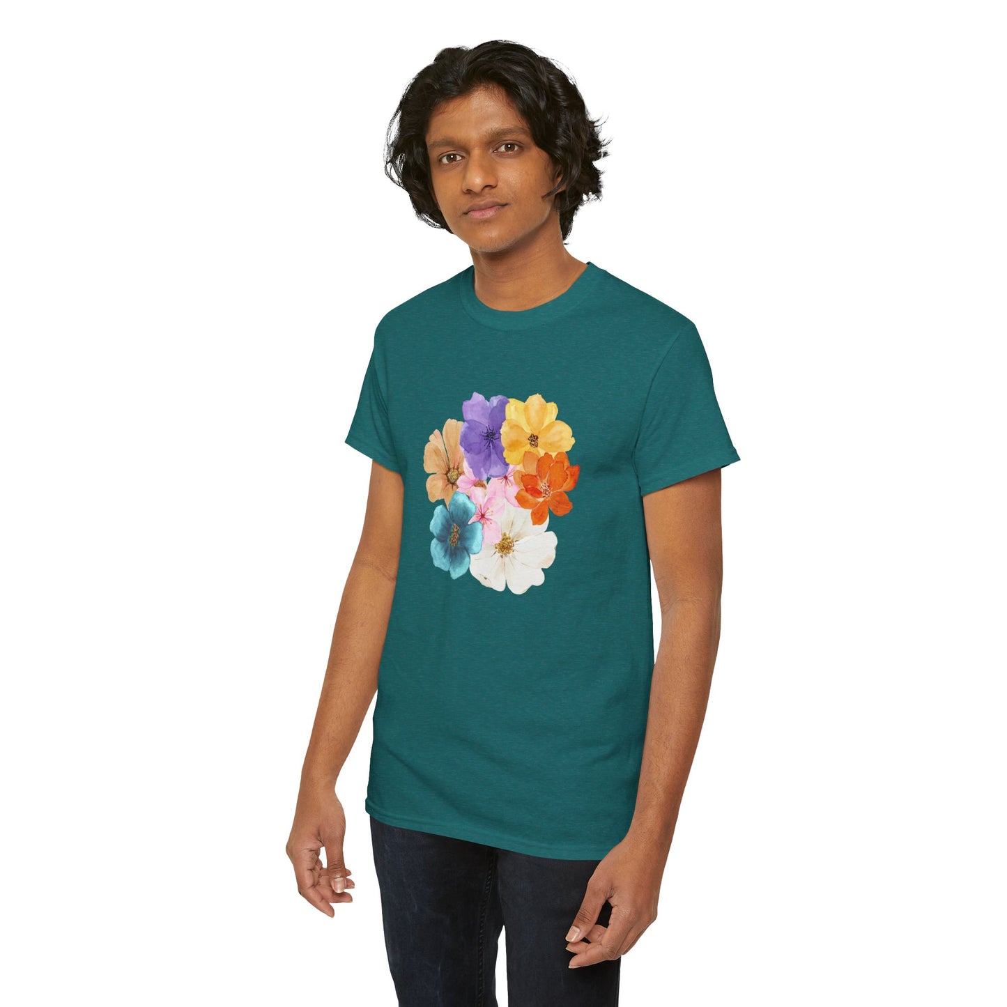 Flower Bloom Watercolor Collage Heavy Cotton Blend Unisex Graphic Tee